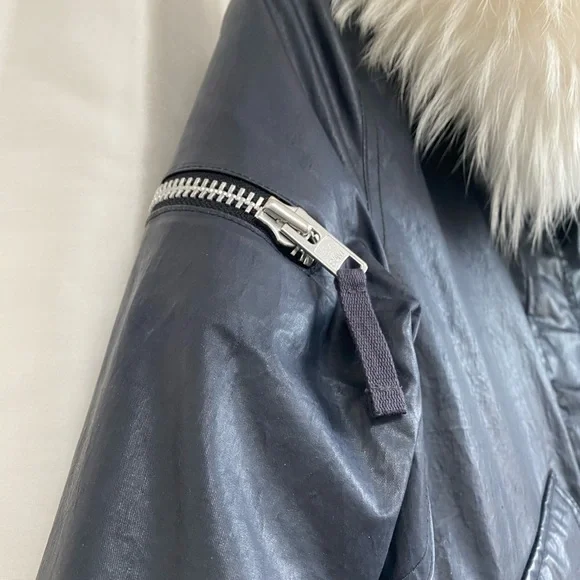 Free Ship. SAM hudson coat in NAVY white fur trim. - Picture 7 of 13